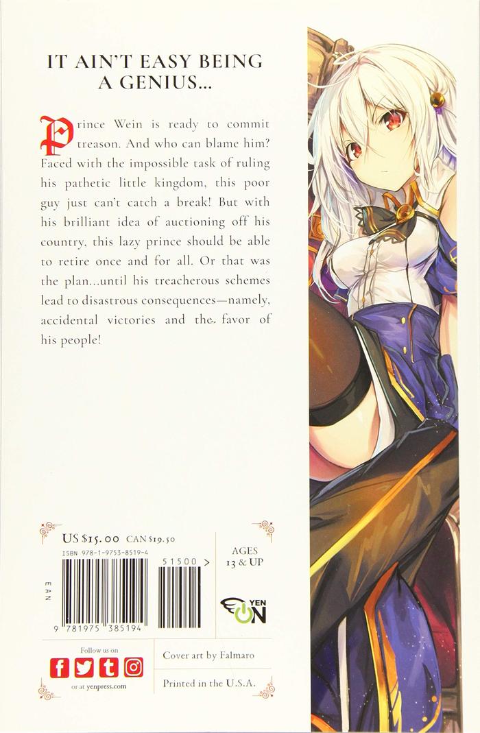 The Genius Prince's Guide to Raising a Nation Light Novel Volume 1 — Back Cover