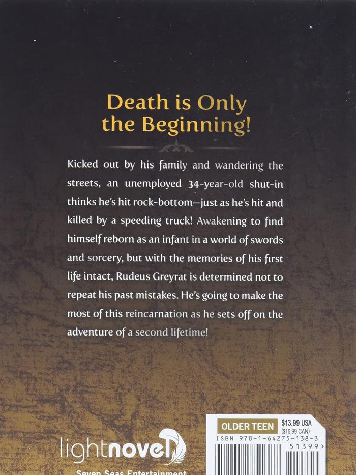 Mushoku Tensei: Jobless Reincarnation Light Novel Volume 1 — Back Cover