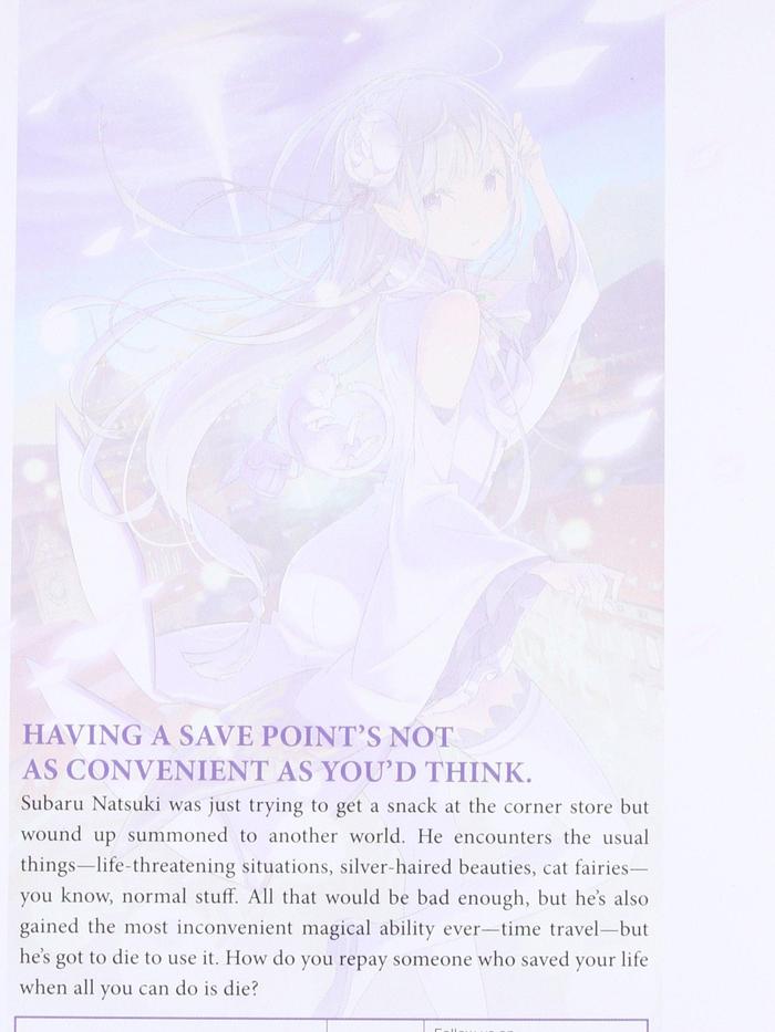 Re:ZERO Starting Life in Another World Light Novel Volume 1 — Back Cover