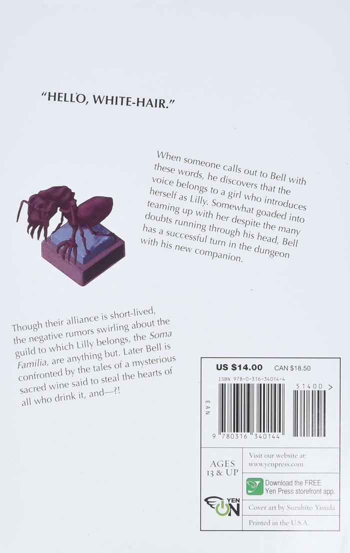 Is It Wrong to Try to Pick Up Girls in a Dungeon Light Novel Volume 2 — Back Cover