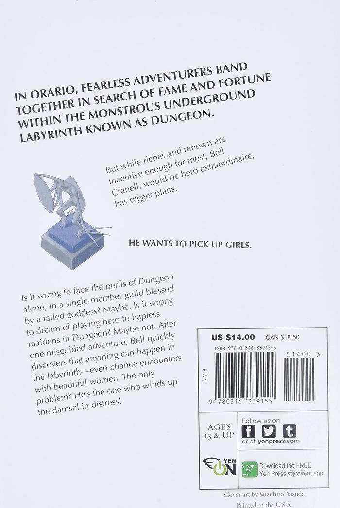 Is It Wrong to Try to Pick Up Girls in a Dungeon Light Novel Volume 1 — Back Cover