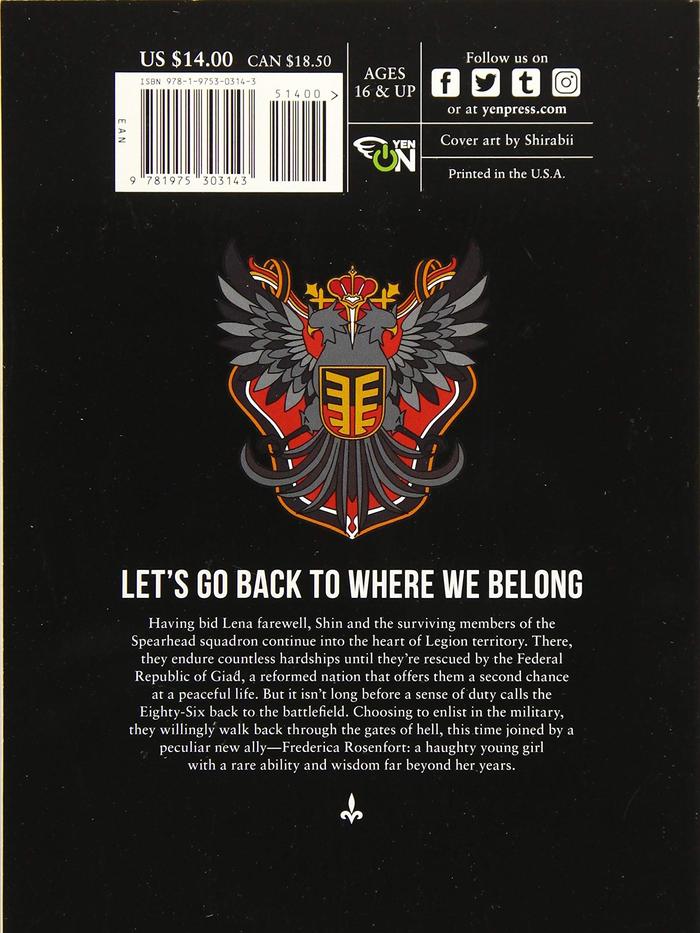 86--EIGHTY-SIX Light Novel Volume 2 - Run Through the Battlefront — Back Cover