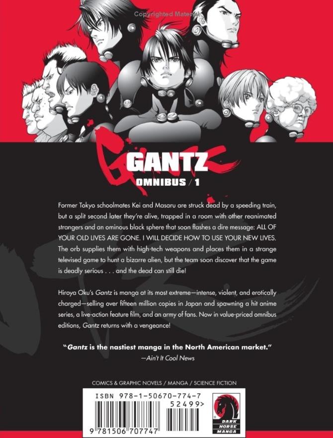 Gantz Omnibus Manga Volume 1 - Dark Horse Manga — Back Cover